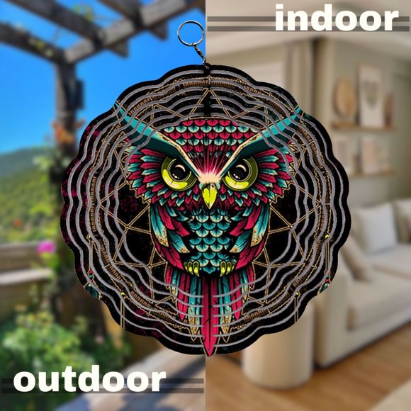Artistic Geoetric Owl Artwork Design Wind Spinner - Picture 3 of 3